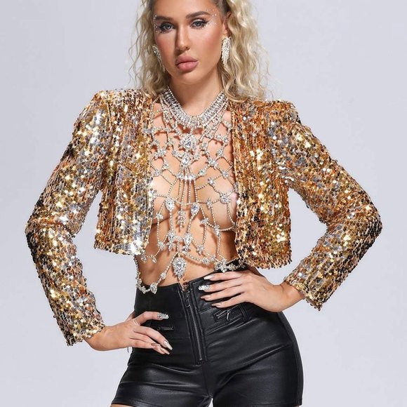 Sleeveless Top Rhinestone Body Chain Bra for Women Clothing Crystal Lingerie - Picture 3 of 10